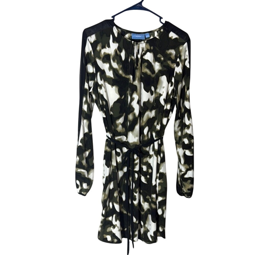 Simply Vera Vera Wang Dress Size L Long Sleeve Tie Waist Camo Print Olive‎ Green